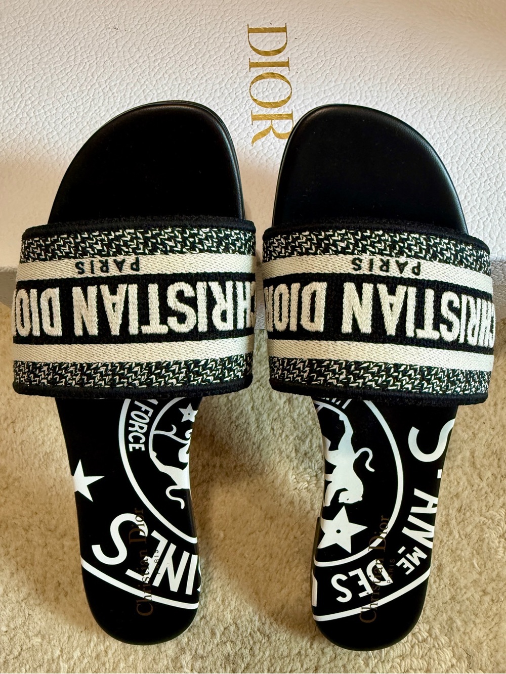 Christian Dior Dway Slide Dior Union Black Embroidered Size 42 / US 11